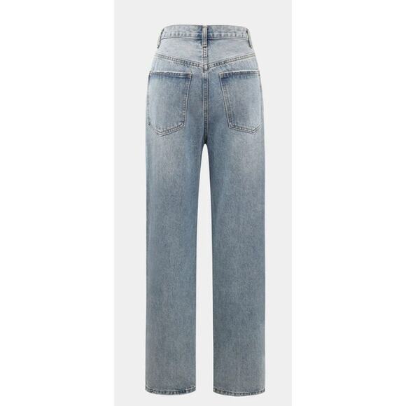 Micas Asymmetric Waist Straight Leg Light Wash Denim Jeans size Medium - Picture 2 of 4